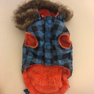 Puppia hooded winter coat with faux fur trimming
